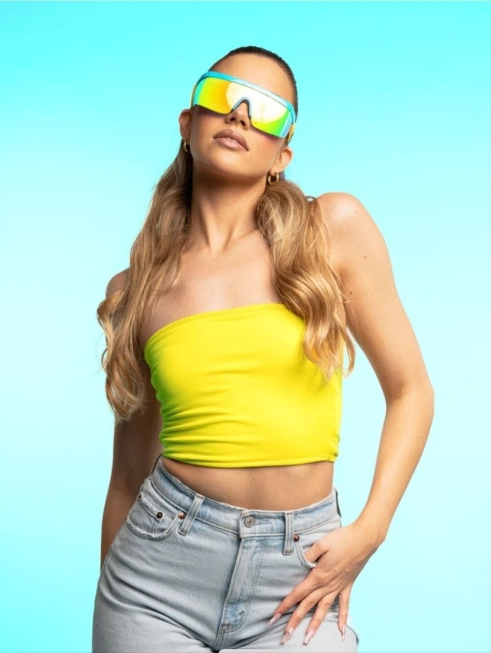 NIB! Tipsy Elves,  UNISEX Jam Blaster Sunglasses,Neon Blue/Yellow, MSRP $30